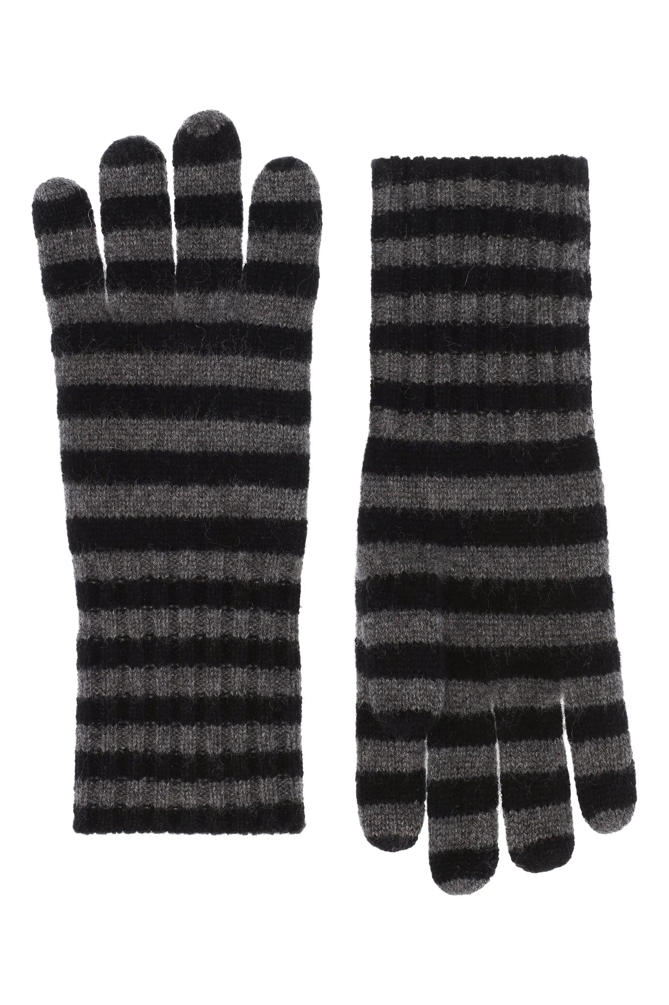 100% Cashmere Gloves - Black & Grey Stripes